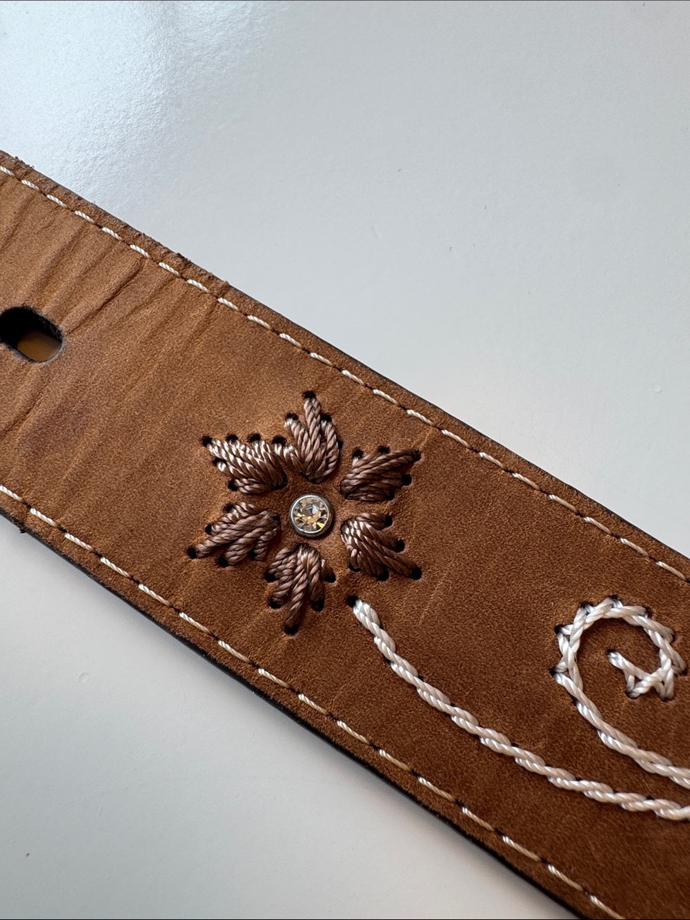 Nocona Brown Leather Floral Western Belt with Engraved Silver Buckle - Medium - Picture 8 of 9